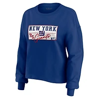 Women's WEAR by Erin Andrews Royal New York Giants Heavy Rugby Jersey Long Sleeve T-Shirt & Shorts Lounge Set