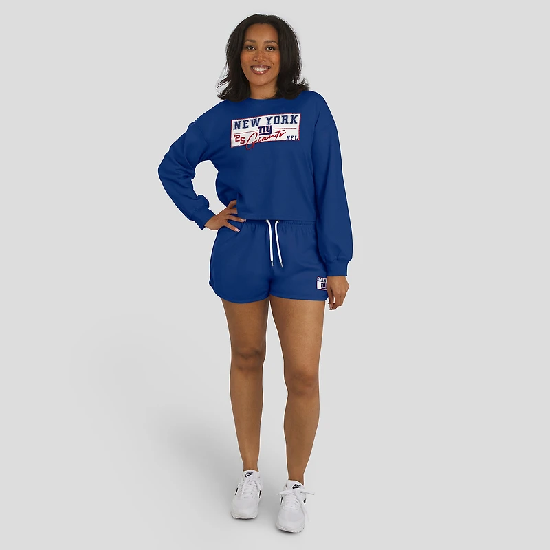 Ensemble de détente pour femme WEAR by Erin Andrews Royal New York Giants, composé d'un t-shirt à manches longues et short en jersey rugby épais