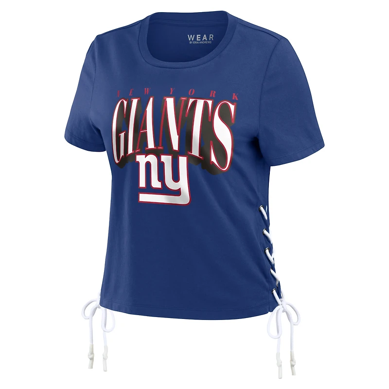 T-shirt court à lacets sur le côté pour femme WEAR by Erin Andrews Royal New York Giants