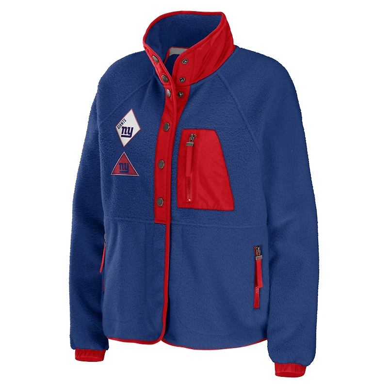 Veste polaire à boutons-pression raglan Royal New York Giants pour femme WEAR by Erin Andrews