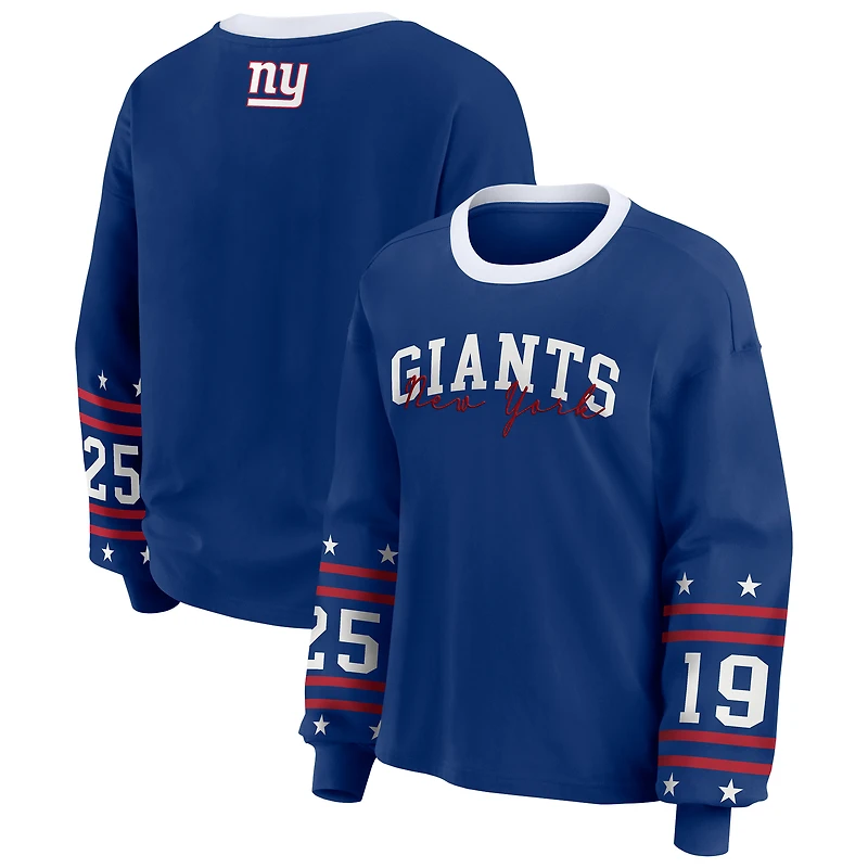 T-shirt de sport à manches longues Royal New York Giants pour femme WEAR by Erin Andrews