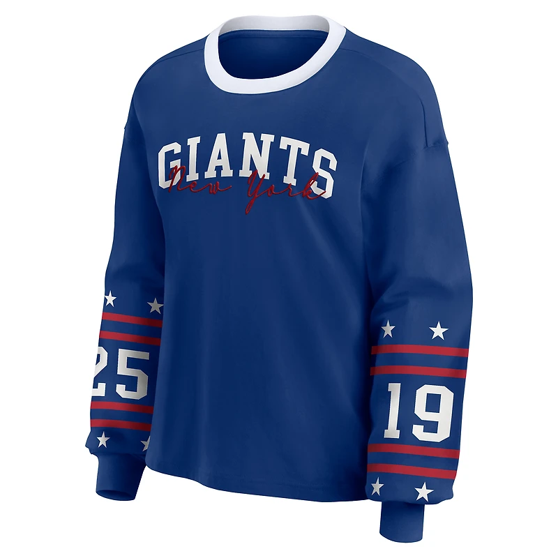 T-shirt de sport à manches longues Royal New York Giants pour femme WEAR by Erin Andrews