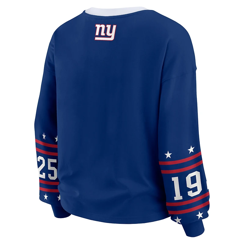 T-shirt de sport à manches longues Royal New York Giants pour femme WEAR by Erin Andrews