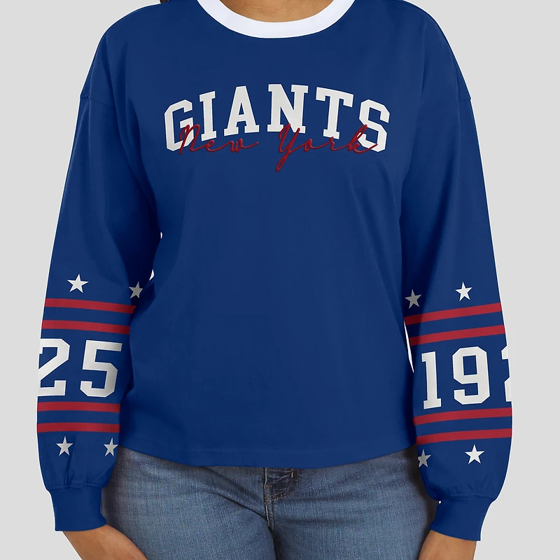 T-shirt de sport à manches longues Royal New York Giants pour femme WEAR by Erin Andrews
