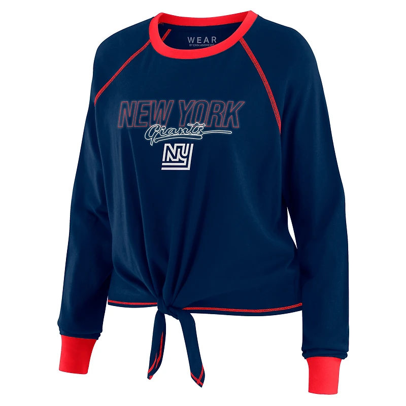 T-shirt à manches longues noué sur le devant pour femme WEAR by Erin Andrews Royal New York Giants