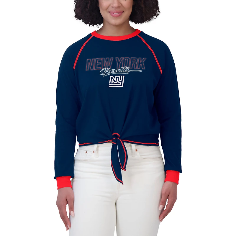 T-shirt à manches longues noué sur le devant pour femme WEAR by Erin Andrews Royal New York Giants