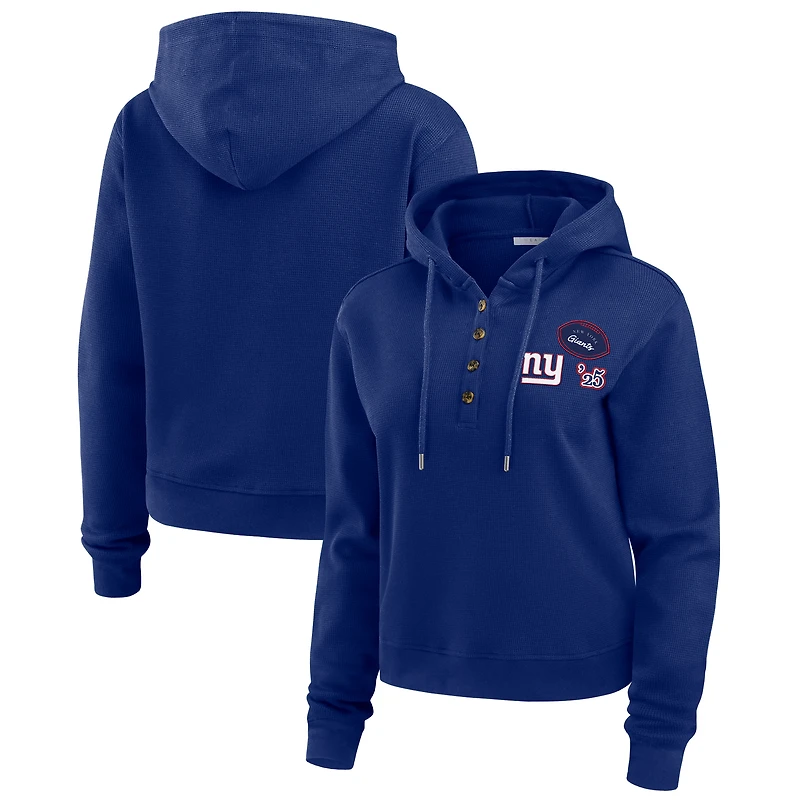 Pull à capuche gaufré Royal New York Giants pour femme WEAR by Erin Andrews