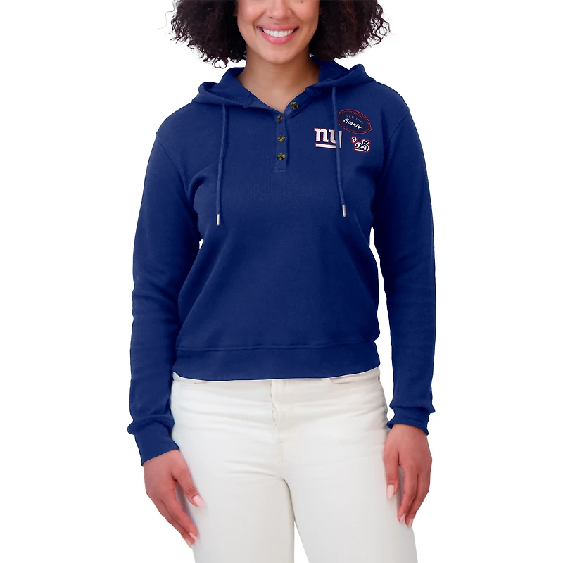 Pull à capuche gaufré Royal New York Giants pour femme WEAR by Erin Andrews