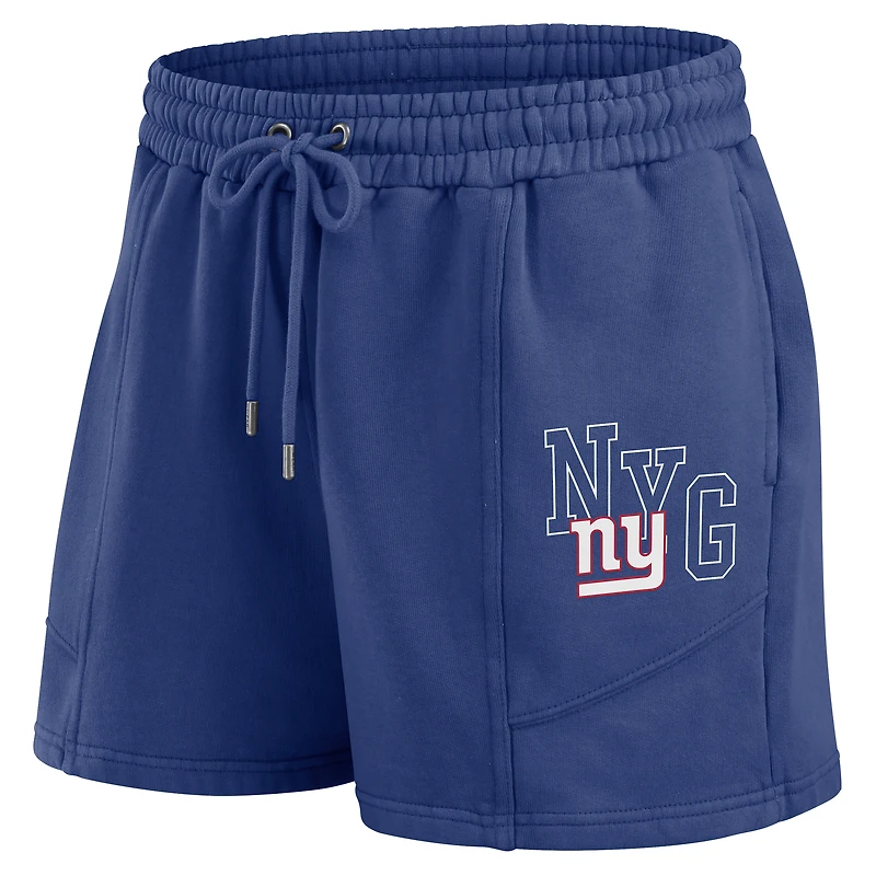 Ensemble de détente pour femme WEAR by Erin Andrews Royal New York Giants en polaire délavée avec t-shirt à manches longues et short