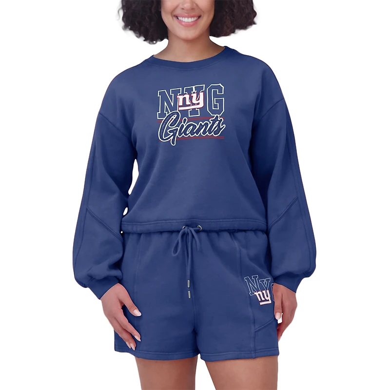 Ensemble de détente pour femme WEAR by Erin Andrews Royal New York Giants en polaire délavée avec t-shirt à manches longues et short