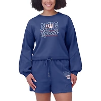 Ensemble de détente pour femme WEAR by Erin Andrews Royal New York Giants en polaire délavée avec t-shirt à manches longues et short