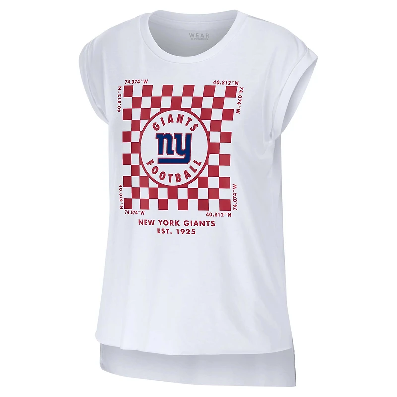 Women's WEAR by Erin Andrews White New York Giants Checker Muscle Tank Top