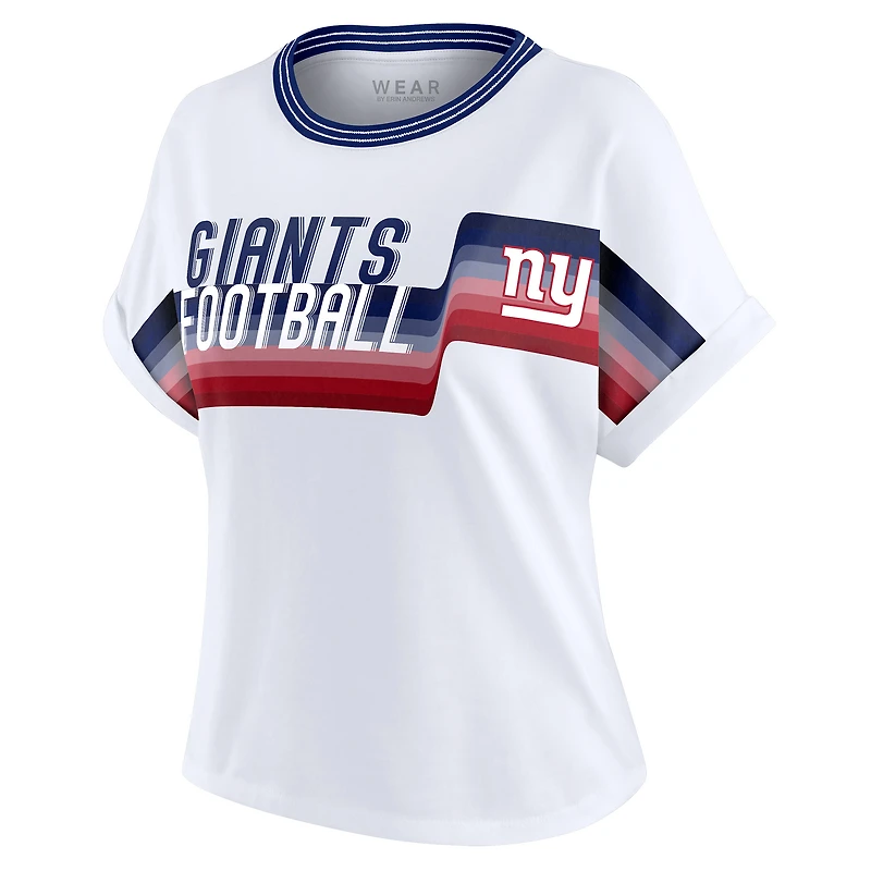 Women's WEAR by Erin Andrews White New York Giants Cropped Center Stripe Dolman T-Shirt
