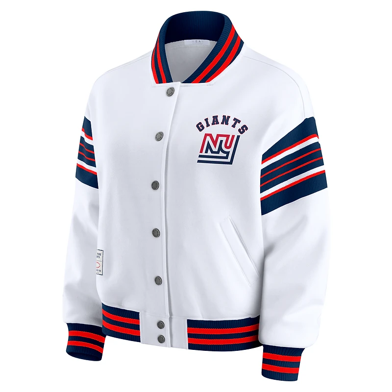 Women's WEAR by Erin Andrews White New York Giants Full-Snap Fleece Sweatshirt Jacket