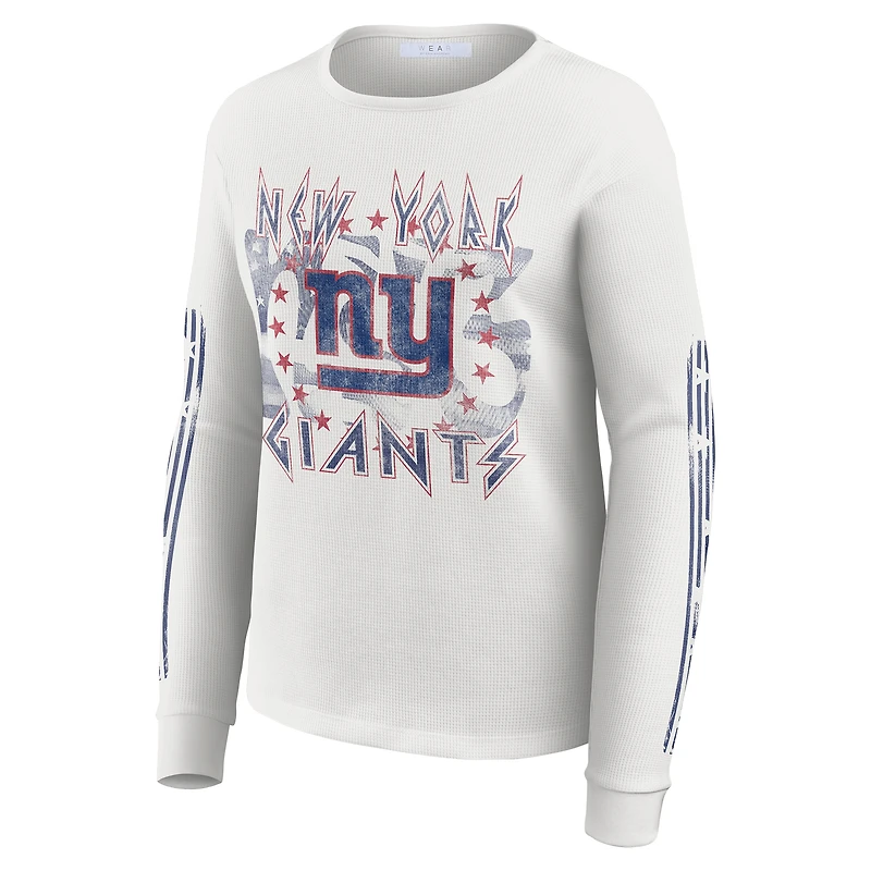 Women's WEAR by Erin Andrews  White New York Giants Graphic Waffle Long-Sleeve T-Shirt
