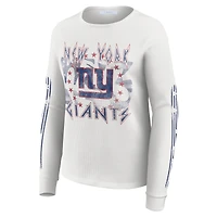 Women's WEAR by Erin Andrews  White New York Giants Graphic Waffle Long-Sleeve T-Shirt