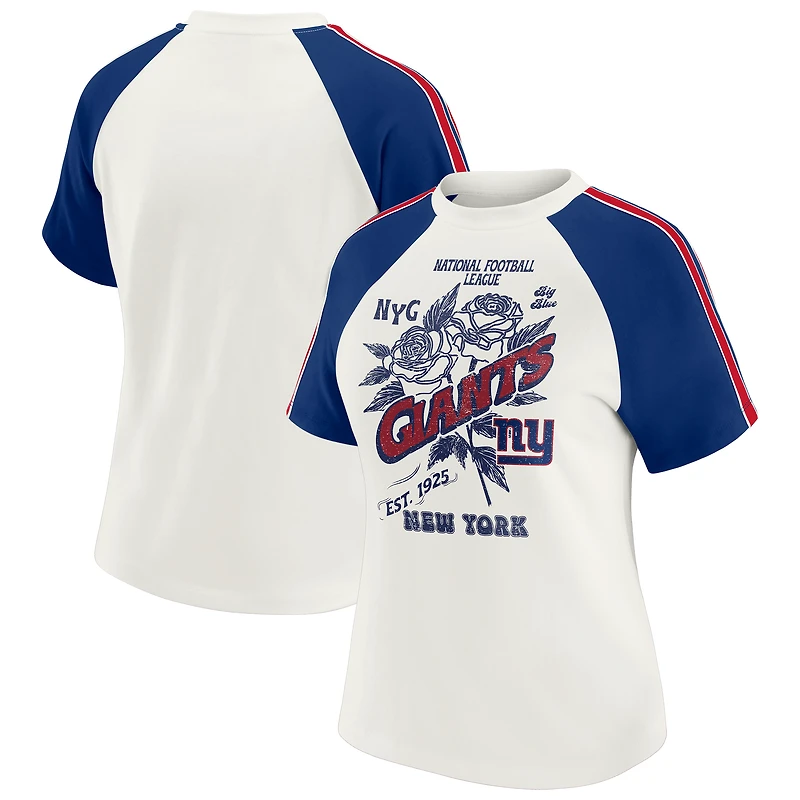 T-shirt raglan blanc à rayures et manches pour femme WEAR by Erin Andrews des New York Giants