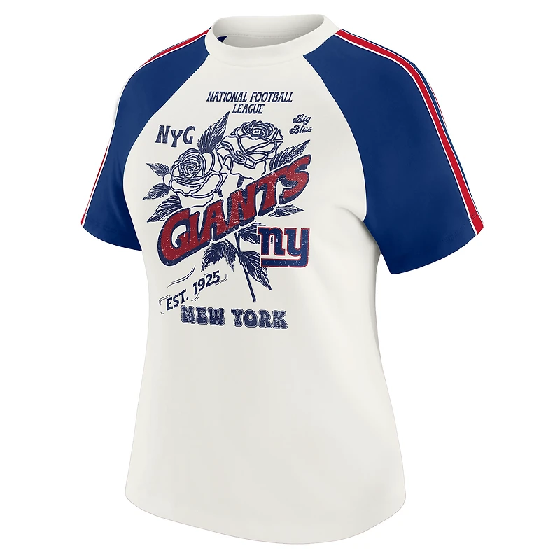 T-shirt raglan blanc à rayures et manches pour femme WEAR by Erin Andrews des New York Giants