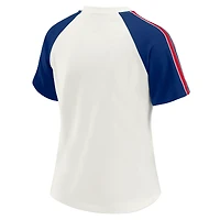 Women's WEAR by Erin Andrews White New York Giants Sleeve Stripe Distressed Raglan T-Shirt