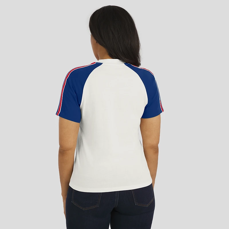 T-shirt raglan blanc à rayures et manches pour femme WEAR by Erin Andrews des New York Giants