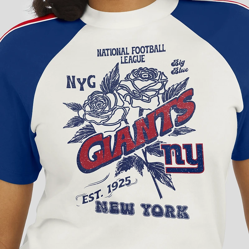 T-shirt raglan blanc à rayures et manches pour femme WEAR by Erin Andrews des New York Giants