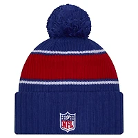 Youth New Era Royal New York Giants 2024/25 Sideline Cuffed Knit Hat with Pom