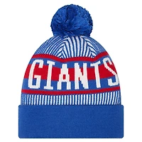 Youth New Era Royal New York Giants Striped  Cuffed Knit Hat with Pom