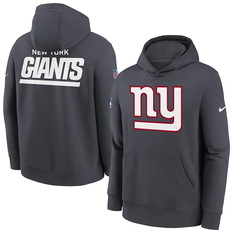 Sweat à capuche en molleton Nike Anthracite New York Giants Sideline Club pour jeune