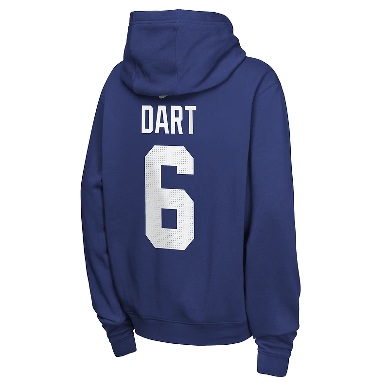 Sweat à capuche en polaire Nike Jaxson Dart Royal New York Giants pour enfant, avec nom et numéro du club