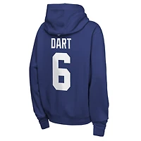 Sweat à capuche en polaire Nike Jaxson Dart Royal New York Giants pour enfant, avec nom et numéro du club