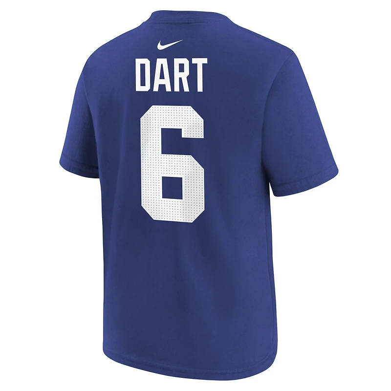 T-shirt Nike Jaxson Dart Royal pour jeune, avec nom et numéro des New York Giants