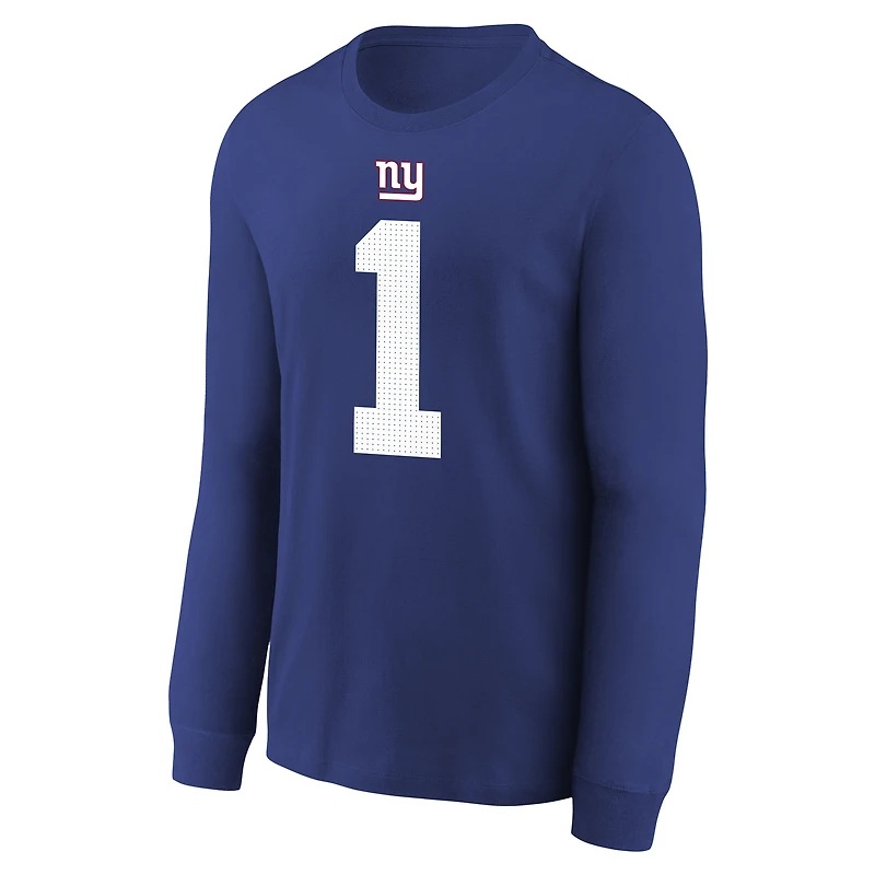T-shirt à manches longues Nike Malik Nabers Royal New York Giants avec nom et numéro de joueur