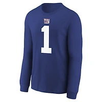 T-shirt à manches longues Nike Malik Nabers Royal New York Giants avec nom et numéro de joueur