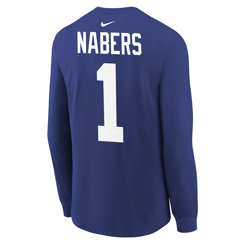 T-shirt à manches longues Nike Malik Nabers Royal New York Giants avec nom et numéro de joueur