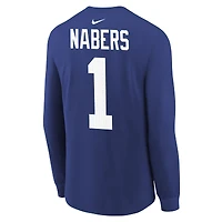 T-shirt à manches longues Nike Malik Nabers Royal New York Giants avec nom et numéro de joueur