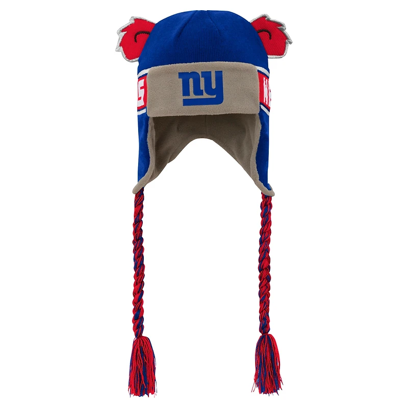Bonnet en tricot pour jeunes Royal New York Giants avec oreilles de soldat et inscription Wordmark