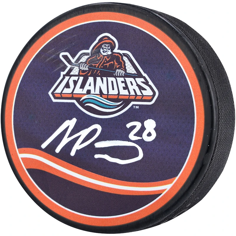 Rondelle de hockey rétro inversée autographiée par Alexander Romanov des Islanders de New York 2022-23