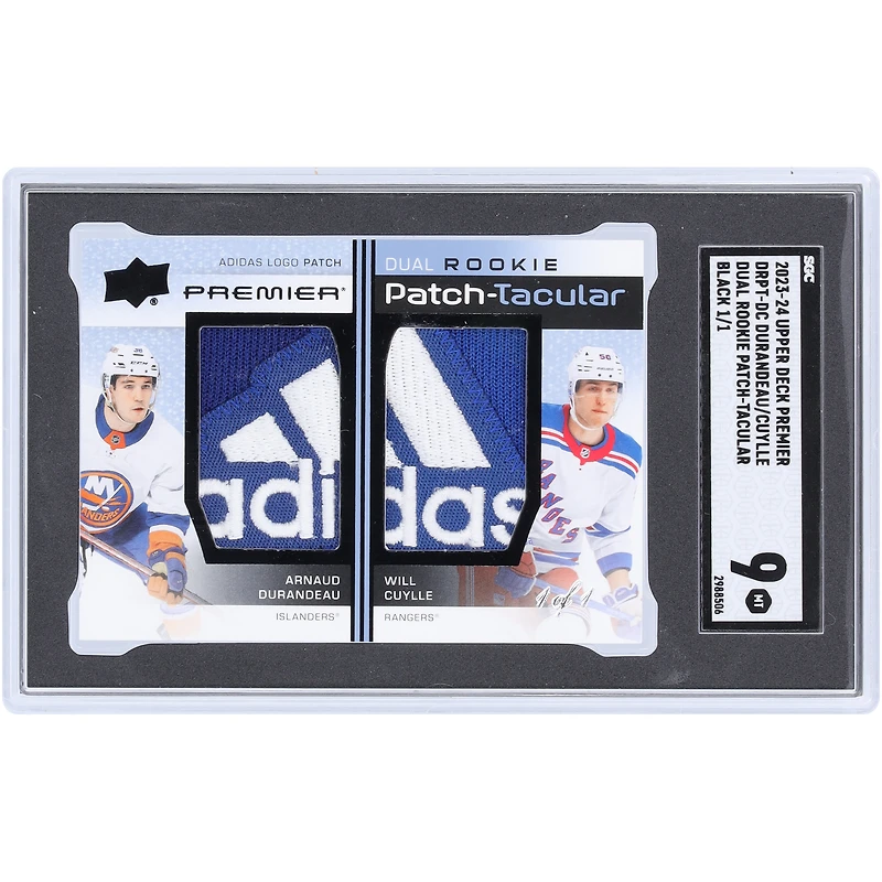 Arnaud Durandeau et Will Cuylle 2023-24 Upper Deck Premier Black Dual "adidas" Rookie Patch-Tacular 2 Color Relics #DRPT-DC #1/1 SGC Authenticated 9 Rookie Card