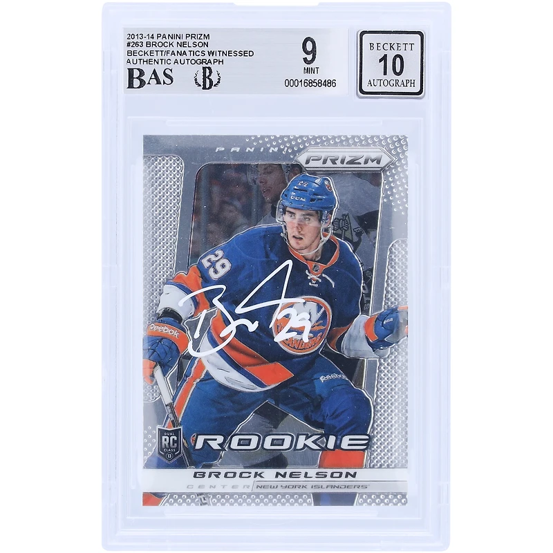 Brock Nelson New York Islanders dédicacé 2013-14 Panini Prizm White Ink #263 Beckett Fanatics témoin authentifié 9/10 Rookie Card