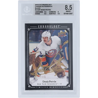 Denis Potvin New York Islanders Carte chronologique Upper Deck autographiée 2018-19 sur toile noire #CA-DP #1/1 BGS authentifiée 8,5 - Sous-grades 9,5, 8, 9,5, 8,5