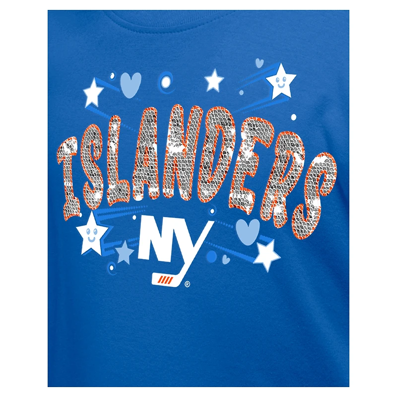 Girl's Youth New Era  Blue York Islanders Flip Sequin T-Shirt