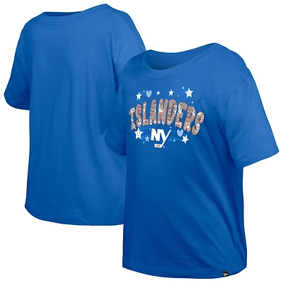 Girl's Youth New Era Blue York Islanders Flip Sequin T-Shirt