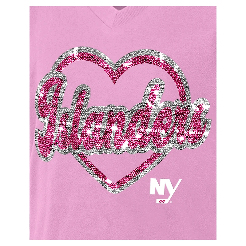T-shirt à col en V sequins roses New York Islanders de Era pour fille