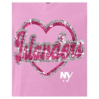 T-shirt à col en V sequins roses New York Islanders de Era pour fille