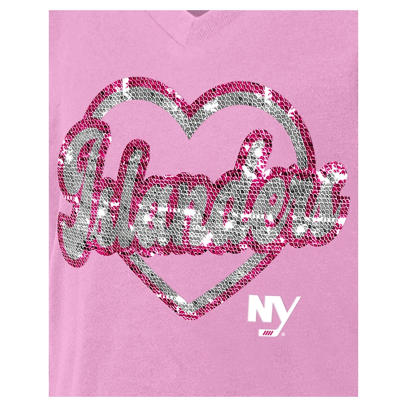 T-shirt à col en V sequins roses New York Islanders de Era pour fille