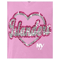 T-shirt à col en V sequins roses New York Islanders de Era pour fille