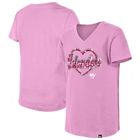 Girl's Youth New Era  Pink York Islanders Flip Sequin V-Neck T-Shirt