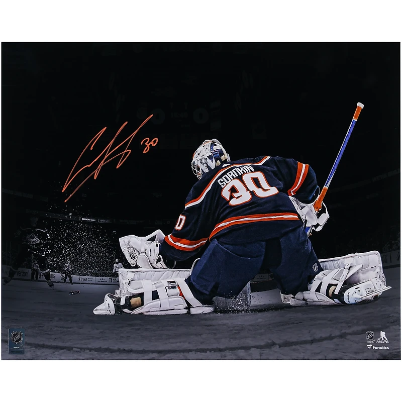 Ilya Sorokin New York Islanders Autographed 16" x 20" Making Save Spotlight Photograph