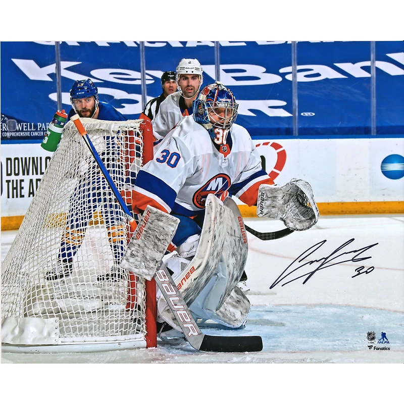 Ilya Sorokin New York Islanders Autographed 16" x 20" White Jersey in Net Photograph