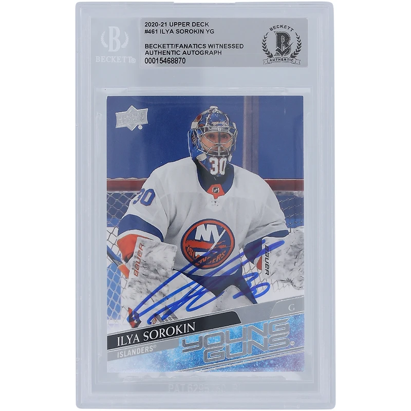 Carte de recrue authentifiée autographiée par Ilya Sorokin des Islanders de New York 2020-21 Upper Deck Series 2 Young Guns #461 Beckett Fanatics